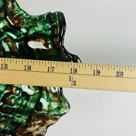 Handmade Art Glass Iridescent Green Oyster Shell Shape Free From Centerpiece - Picture 7 of 9